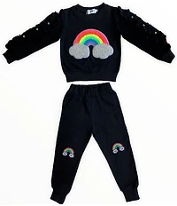 Lola + The Boys Little/Big Girls Ruffle Cloud Gem Patch Long Sleeve Sweatshirt & Jogger Pants Set
