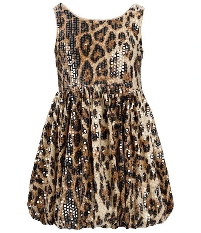 Lola + The Boys Little/Big Girls Sequin Leopard Bubble Dress