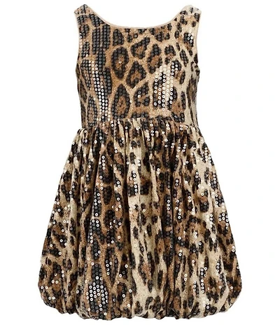 Lola + The Boys Little/Big Girls Sequin Leopard Bubble Dress