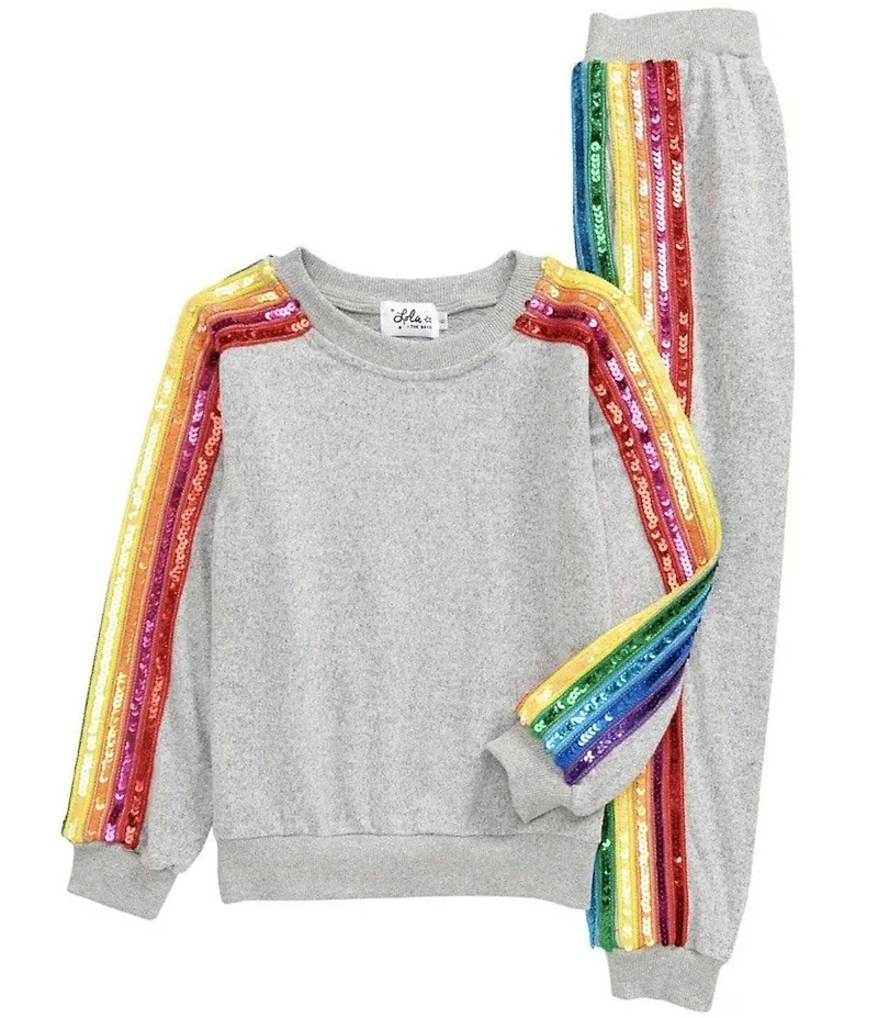 Lola + The Boys Little/Big Girls Sequin Rainbow Taping Long Sleeve Pullover Sweatshirt & Jogger Pants Track Set