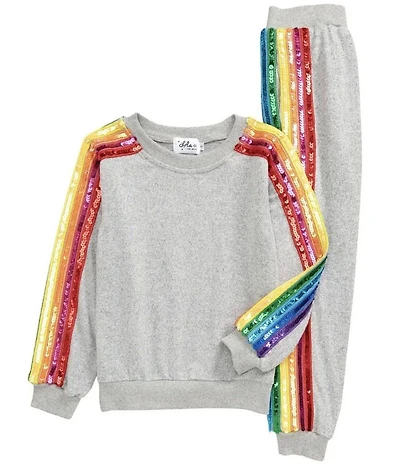 Lola + The Boys Little/Big Girls Sequin Rainbow Taping Long Sleeve Pullover Sweatshirt & Jogger Pants Track Set