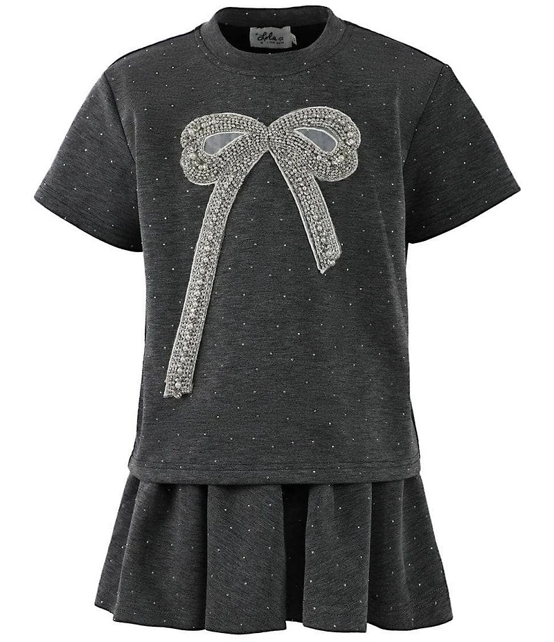 Lola + The Boys Little/Big Girls Sparkle Bow Charm Short Sleeve T-Shirt & Skirt Set