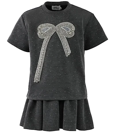 Lola + The Boys Little/Big Girls Sparkle Bow Charm Short Sleeve T-Shirt & Skirt Set