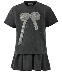 Lola + The Boys Little/Big Girls Sparkle Bow Charm Short Sleeve T-Shirt & Skirt Set
