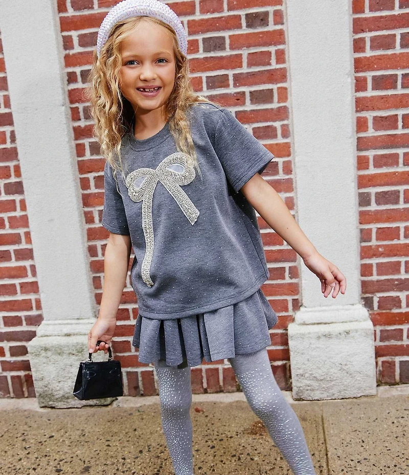 Lola + The Boys Little/Big Girls Sparkle Bow Charm Short Sleeve T-Shirt & Skirt Set