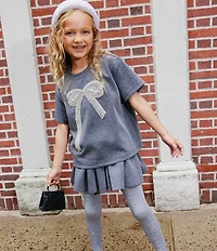 Lola + The Boys Little/Big Girls Sparkle Bow Charm Short Sleeve T-Shirt & Skirt Set