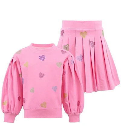 Lola + The Boys Little/Big Girls Sparkle Hearts Long Bubble Sleeve Sweatshirt & Pleated Skirt Set