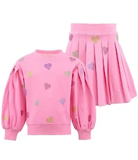 Lola + The Boys Little/Big Girls Sparkle Hearts Long Bubble Sleeve Sweatshirt & Pleated Skirt Set