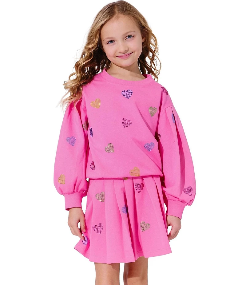 Lola + The Boys Little/Big Girls Sparkle Hearts Long Bubble Sleeve Sweatshirt & Pleated Skirt Set