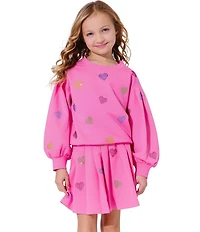 Lola + The Boys Little/Big Girls Sparkle Hearts Long Bubble Sleeve Sweatshirt & Pleated Skirt Set
