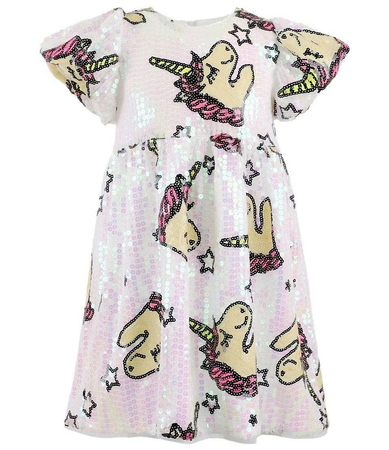 Lola + The Boys Little/Big Girls Unicorn Lovers Print Sequin Dress