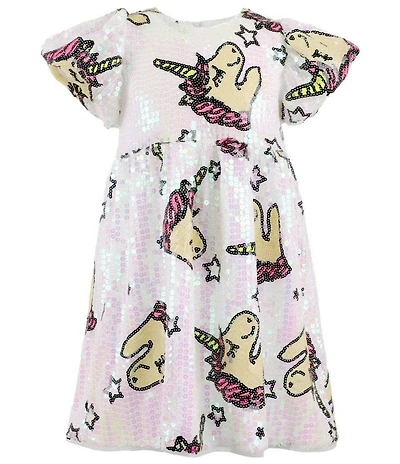 Lola + The Boys Little/Big Girls Unicorn Lovers Print Sequin Dress