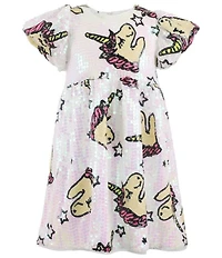 Lola + The Boys Little/Big Girls Unicorn Lovers Print Sequin Dress