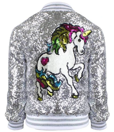 Lola + The Boys Little/Big Girls Unicorn Sequin Bomber Jacket