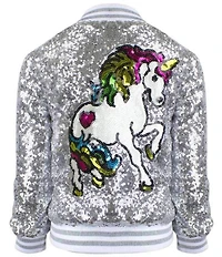 Lola + The Boys Little/Big Girls Unicorn Sequin Bomber Jacket