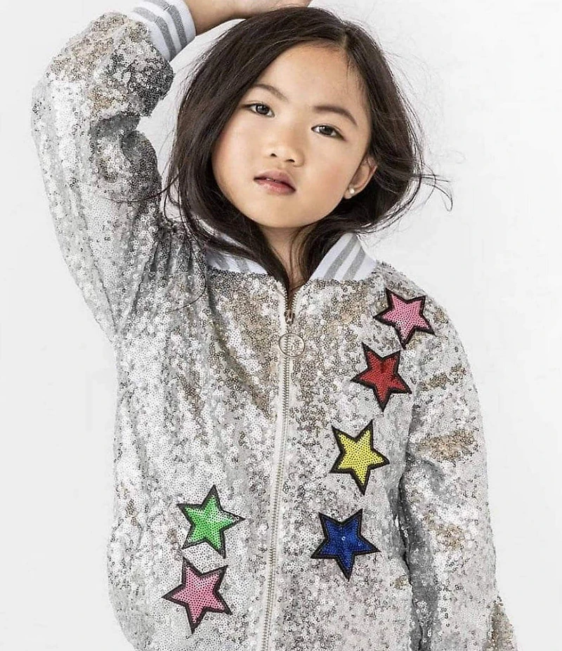 Lola + The Boys Little/Big Girls Unicorn Sequin Bomber Jacket