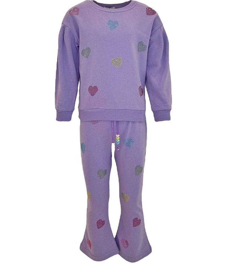 Lola + The Boys Little/Big Girls Crystal Hearts Long Sleeve Sweatshirt & Flare Leg Pants Set