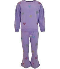 Lola + The Boys Little/Big Girls Crystal Hearts Long Sleeve Sweatshirt & Flare Leg Pants Set
