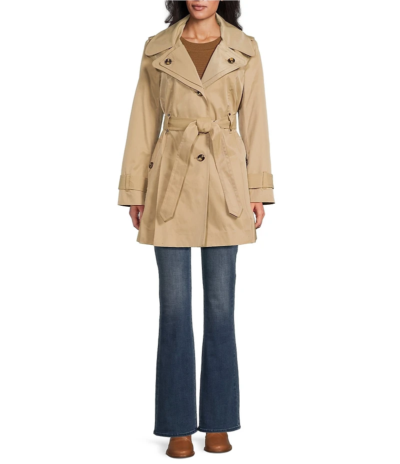 London Fog Double Collar Long Sleeve Belted Single Breasted Trench Coat