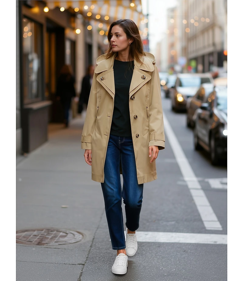 London Fog Double Collar Long Sleeve Belted Single Breasted Trench Coat
