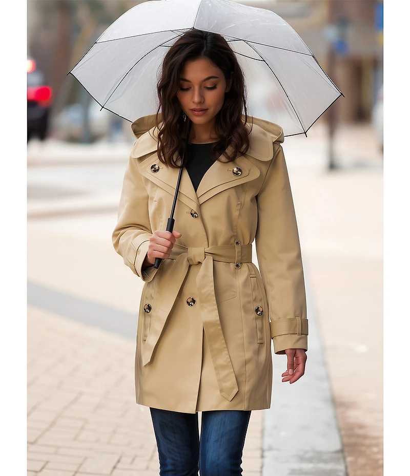 London Fog Double Collar Long Sleeve Belted Single Breasted Trench Coat