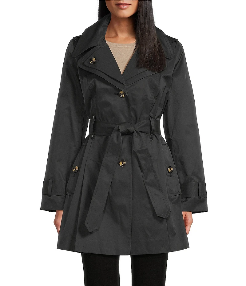 London Fog Double Collar Long Sleeve Belted Single Breasted Trench Coat