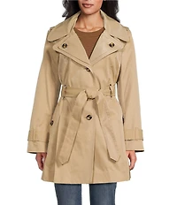 London Fog Double Collar Long Sleeve Belted Single Breasted Trench Coat