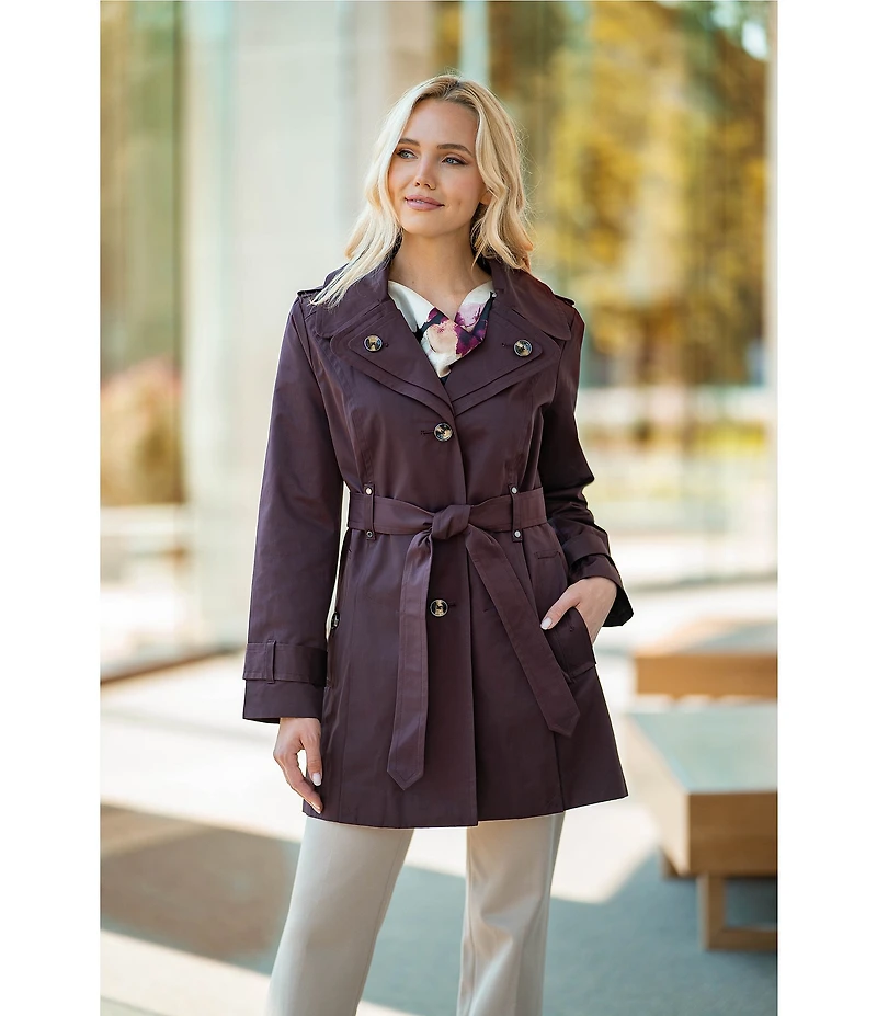 London Fog Double Collar Long Sleeve Belted Single Breasted Trench Coat