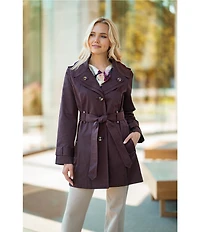 London Fog Double Collar Long Sleeve Belted Single Breasted Trench Coat