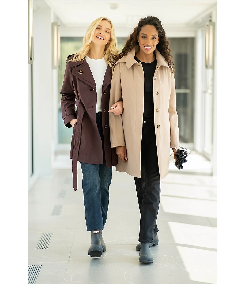 London Fog Double Collar Long Sleeve Belted Single Breasted Trench Coat