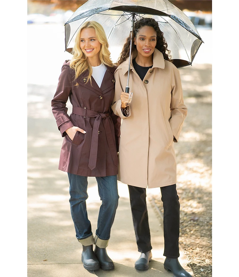 London Fog Double Collar Long Sleeve Belted Single Breasted Trench Coat