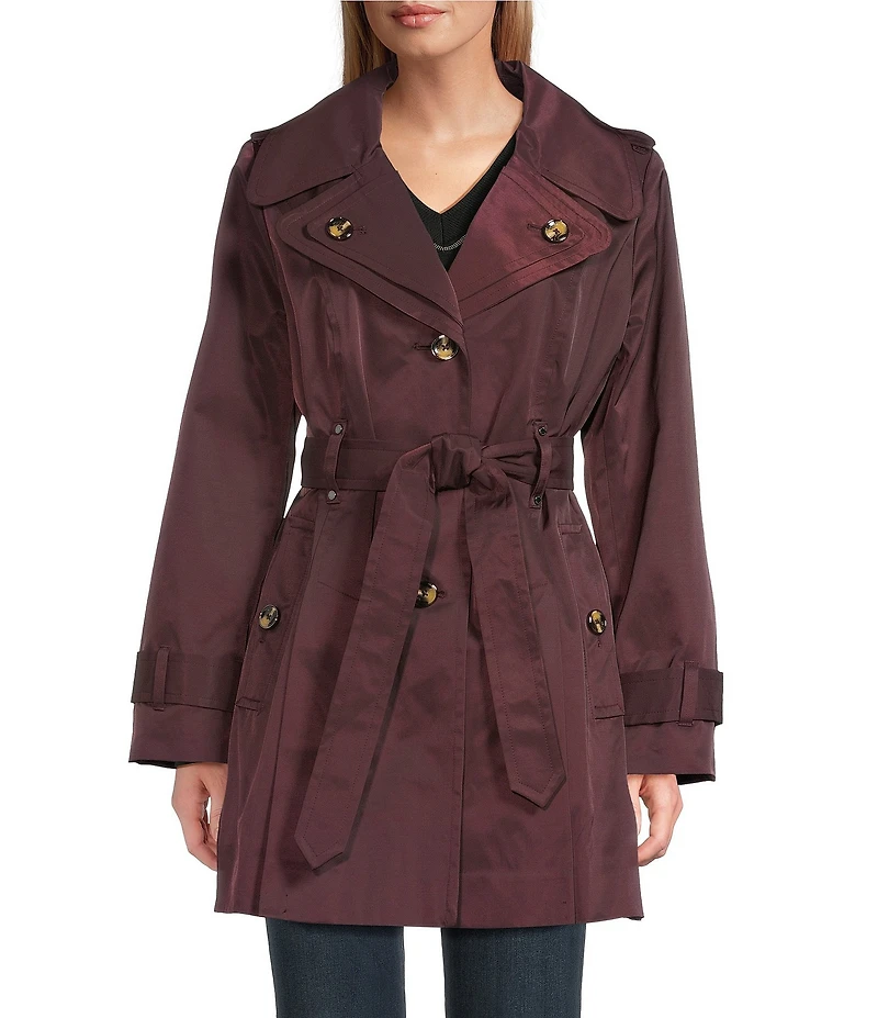 London Fog Double Collar Long Sleeve Belted Single Breasted Trench Coat