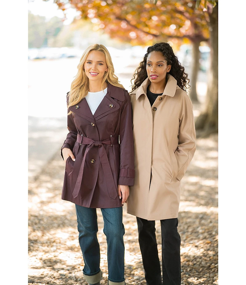 London Fog Double Collar Long Sleeve Belted Single Breasted Trench Coat