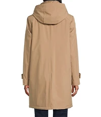 London Fog Hooded Neck Long Sleeve Button Front Water Resistant Rain Coat