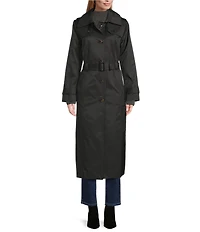 London Fog Point Collar Long Sleeve Belted Single Breasted Trench Coat