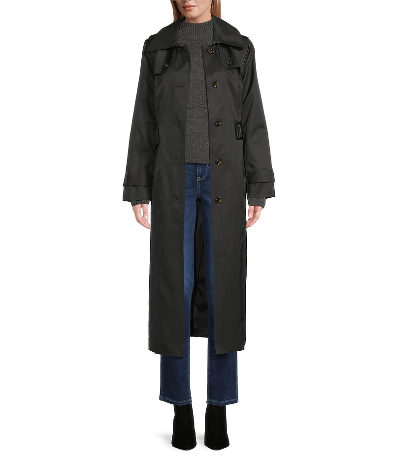 London Fog Point Collar Long Sleeve Belted Single Breasted Trench Coat