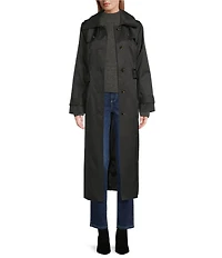 London Fog Point Collar Long Sleeve Belted Single Breasted Trench Coat