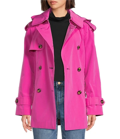 London Fog Point Collar Water Resistant Long Sleeve Belted Double Breasted Trench Coat