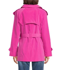 London Fog Point Collar Water Resistant Long Sleeve Belted Double Breasted Trench Coat