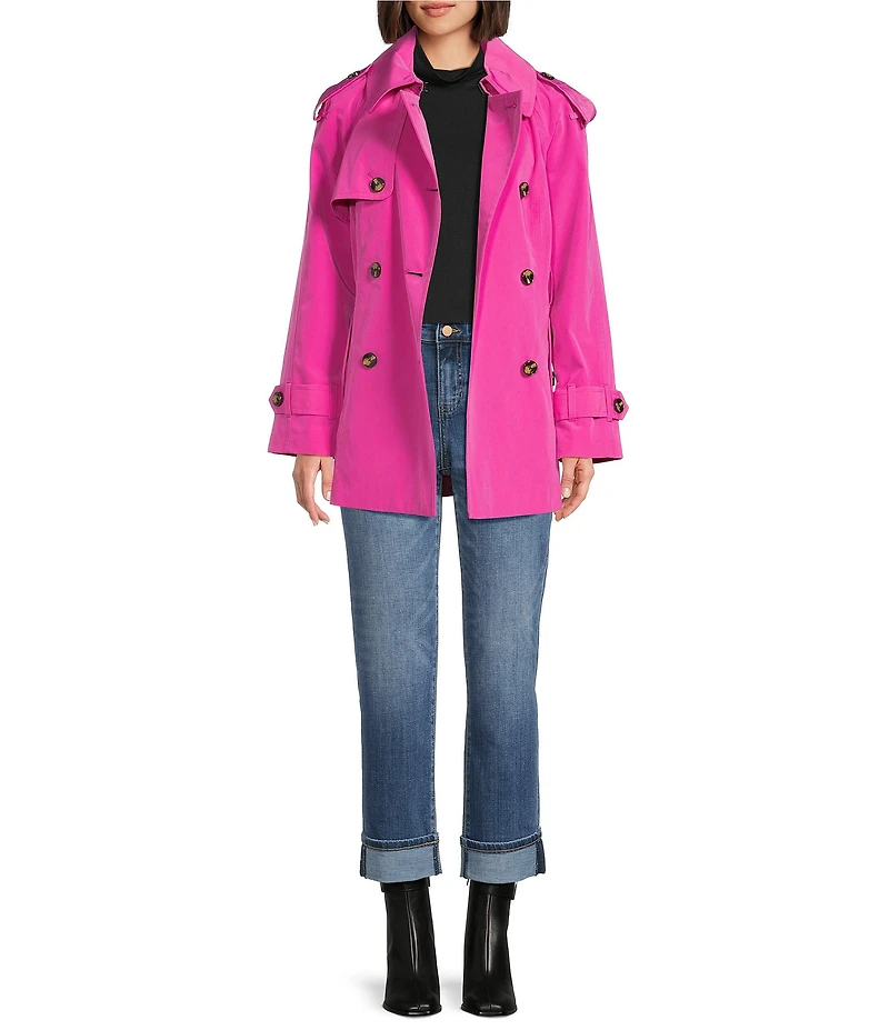 London Fog Point Collar Water Resistant Long Sleeve Belted Double Breasted Trench Coat