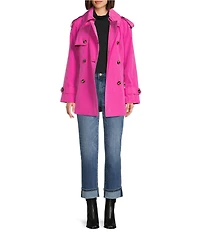 London Fog Point Collar Water Resistant Long Sleeve Belted Double Breasted Trench Coat