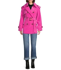 London Fog Point Collar Water Resistant Long Sleeve Belted Double Breasted Trench Coat