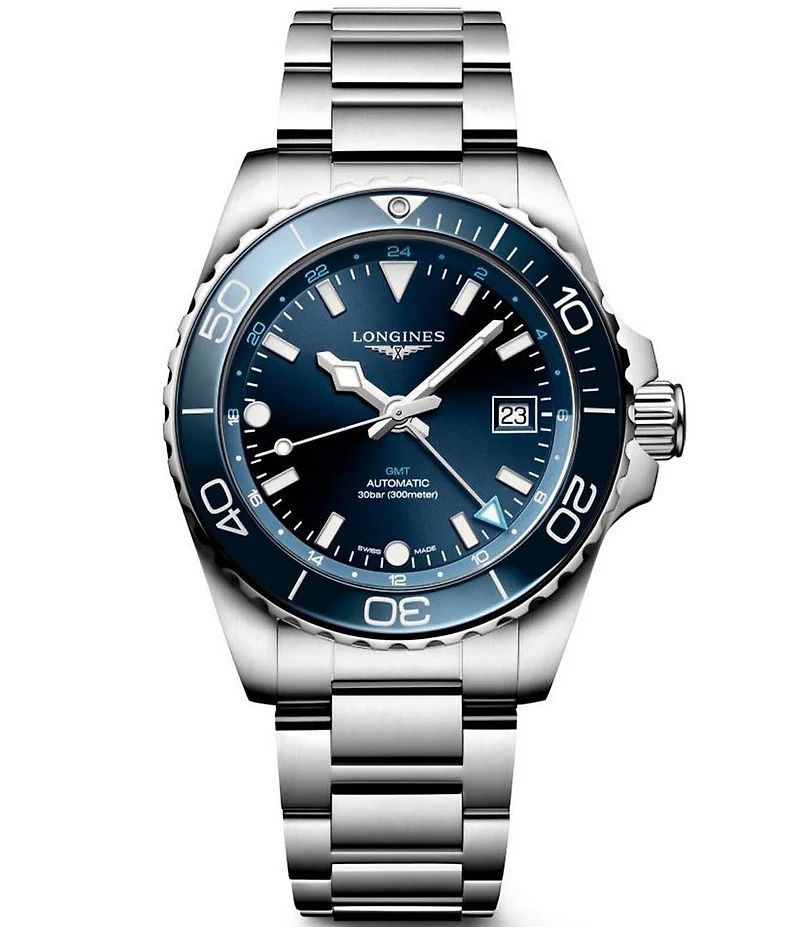 Longines Men's Blue Dial Hydroconquest Automatic GMT Stainless Steel Bracelet Watch