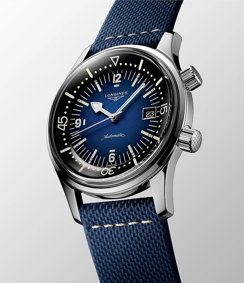 Longines Men's Legend Diver Automatic Blue Leather Strap Watch