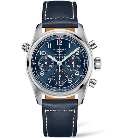 Longines Men's Spirit Automatic Blue Leather Strap Watch