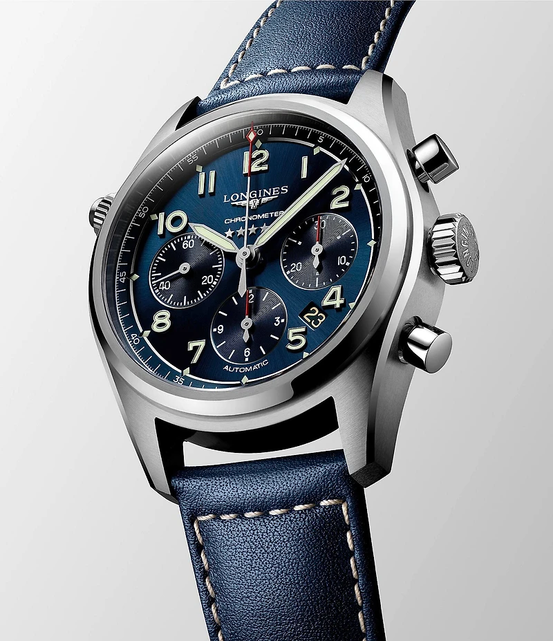 Longines Men's Spirit Automatic Blue Leather Strap Watch