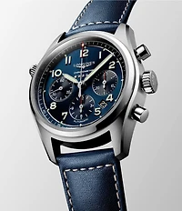 Longines Men's Spirit Automatic Blue Leather Strap Watch