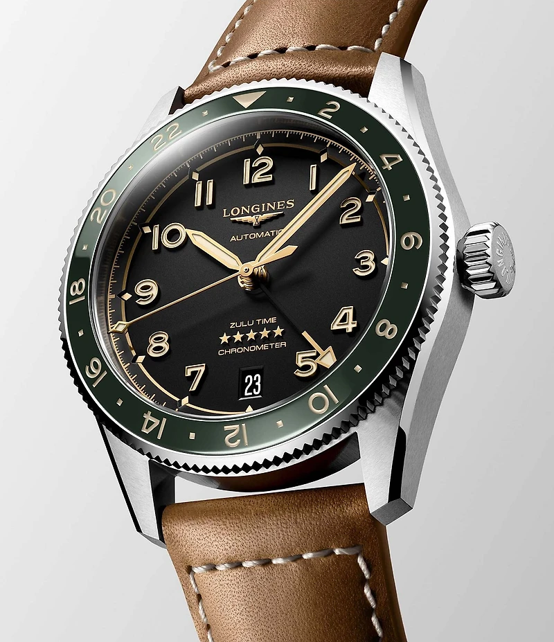 Longines Men's Spirit Zulu Automatic Brown Leather Strap 39mm Watch