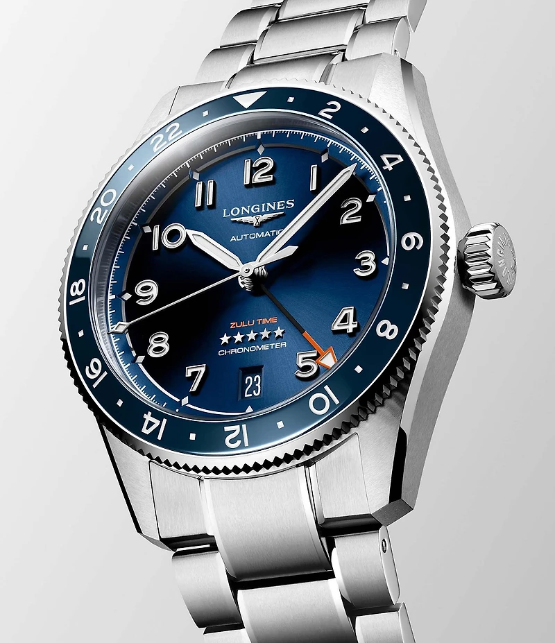 Longines Men's Spirit Zulu Automatic GMT Stainless Steel Bracelet Watch