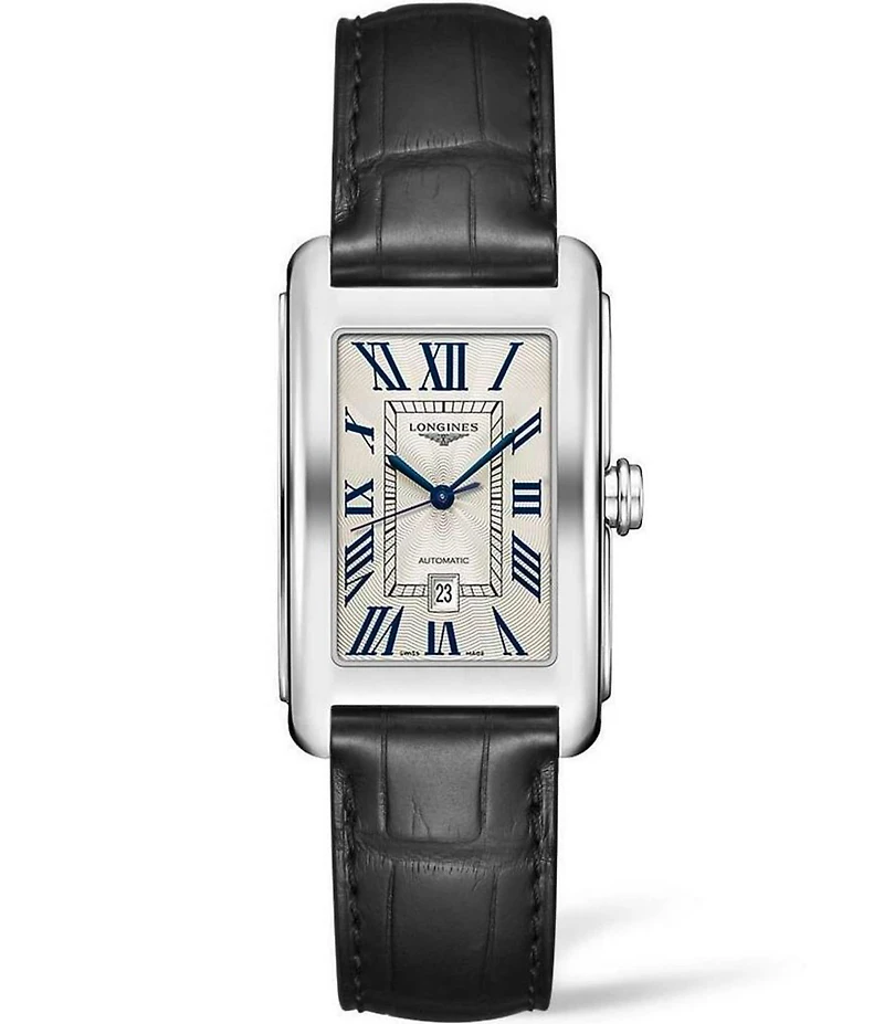 Longines Unisex Dolcevita Automatic Black Leather Strap Watch